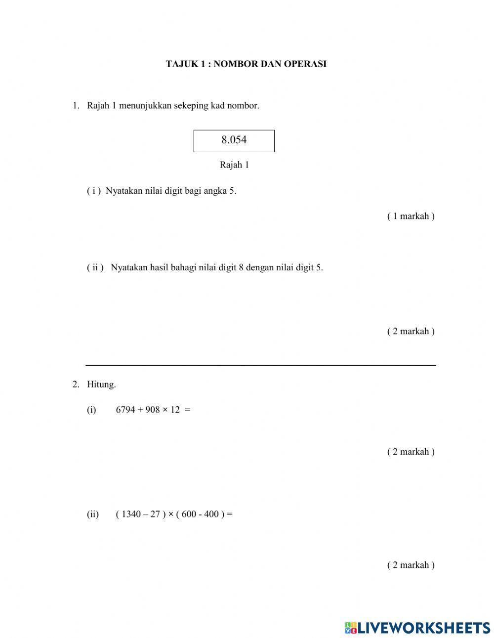 Nombor dan Operasi 1