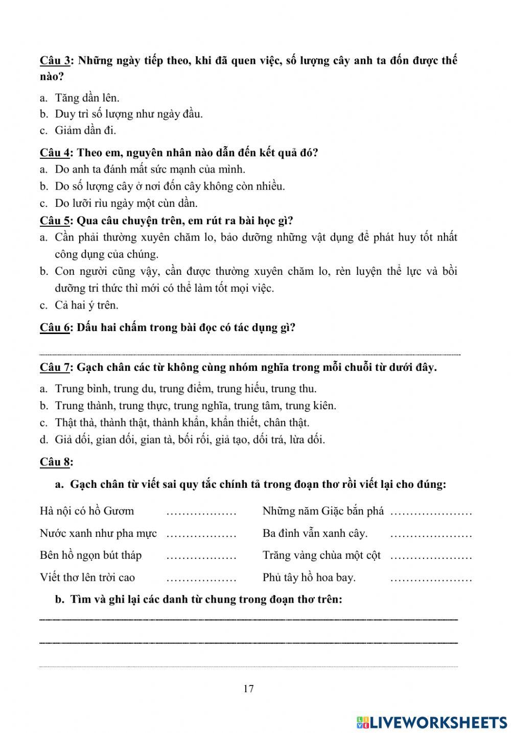 Bài tập cuối tuần TV 4 tuần 6