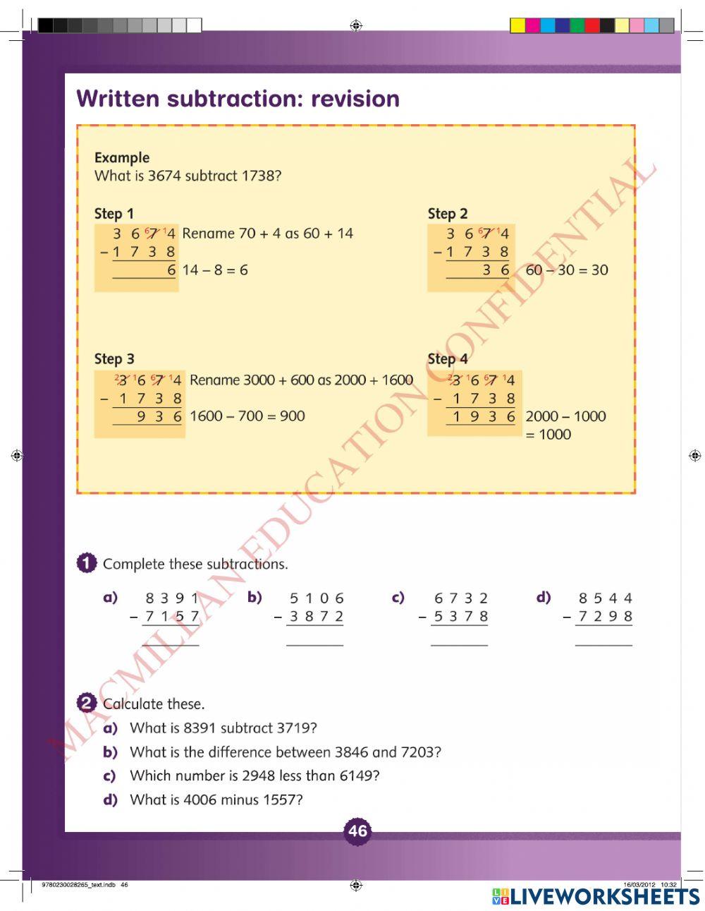 Maths 4A pages 44 (ex 1,2), 45 (ex 3,4), 46 (ex 1,2), 48 (ex 1)