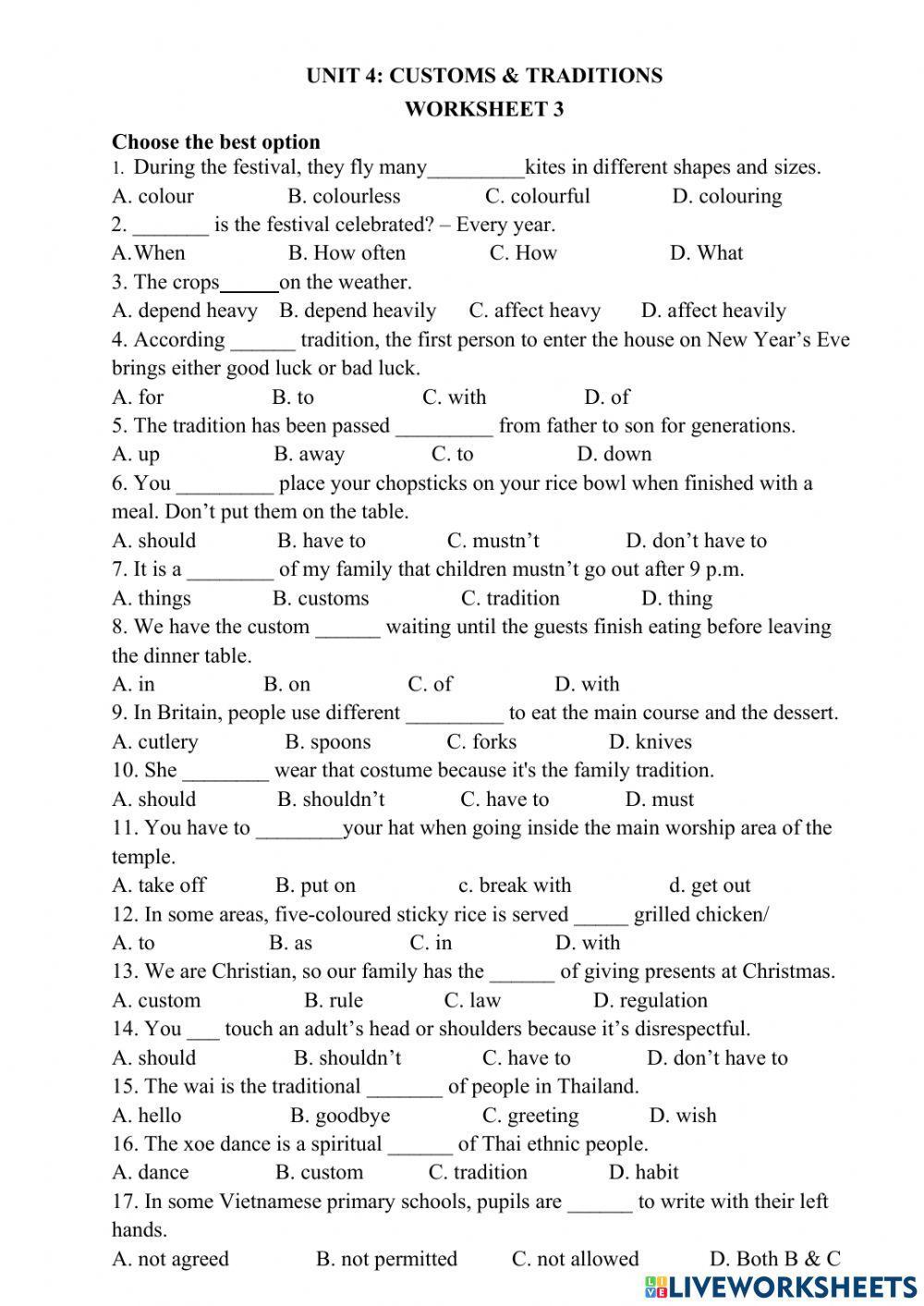 Unit 4 - Customs and traditions