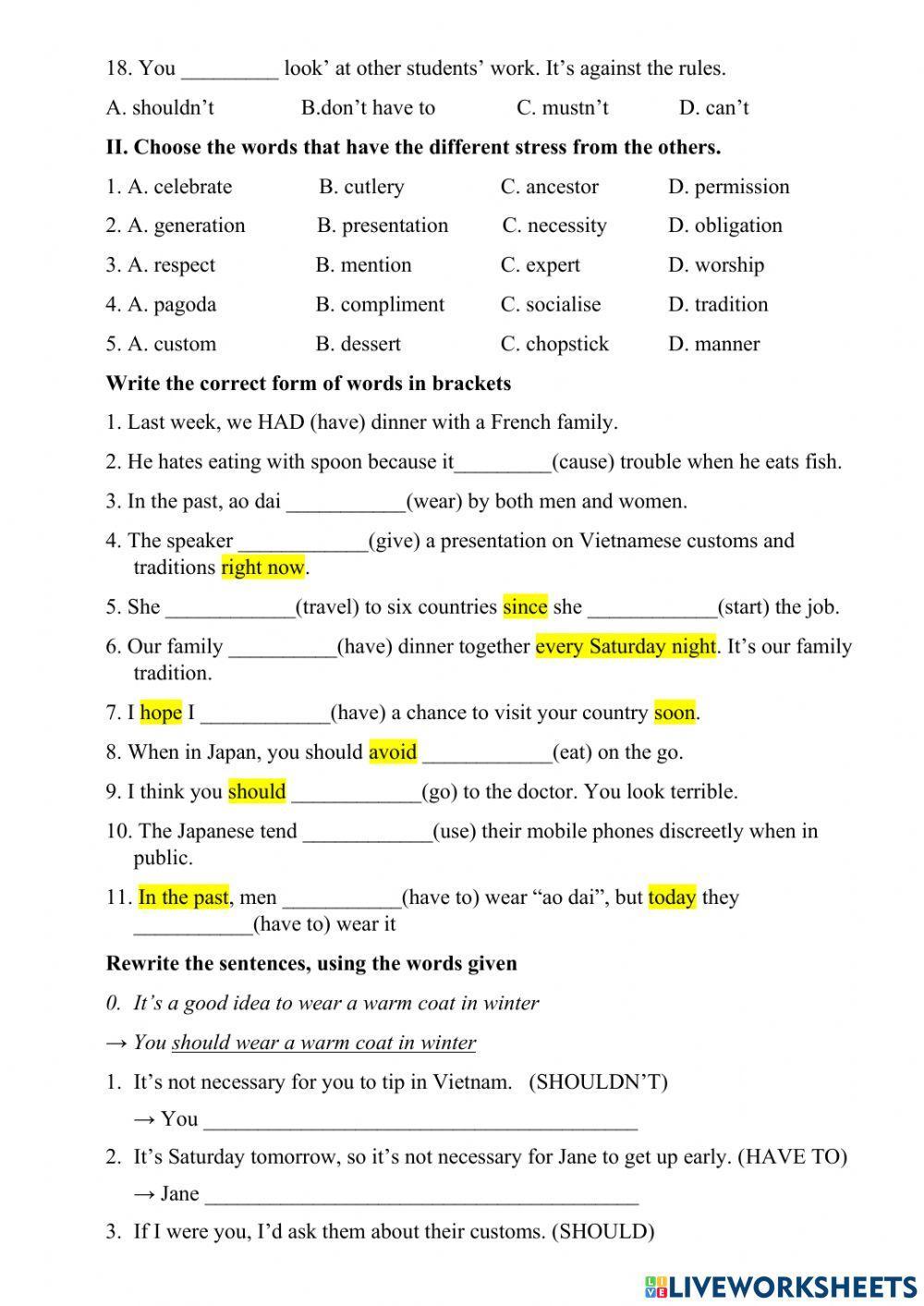 Unit 4 - Customs and traditions