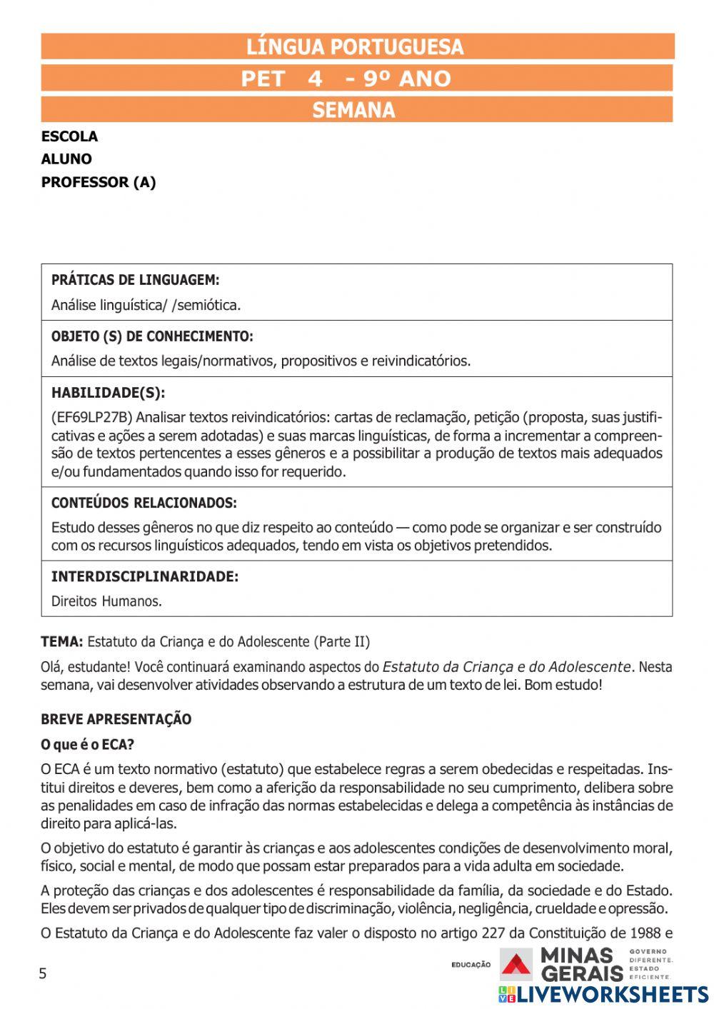 Pet 4 - 9º ano - semana 2