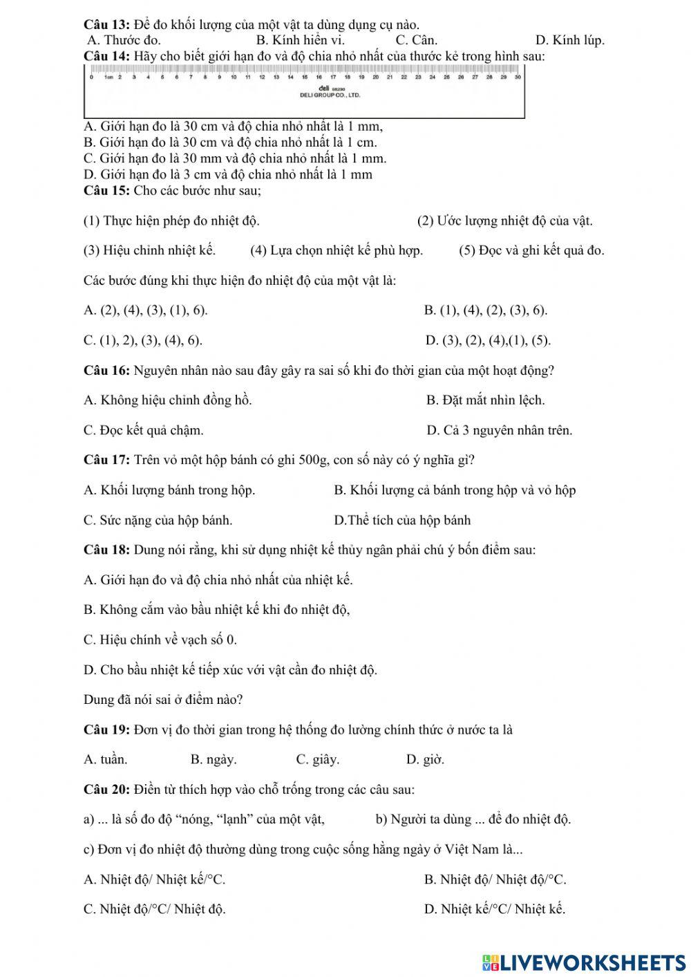 Kiểm tra giữa kì 1 khtn6