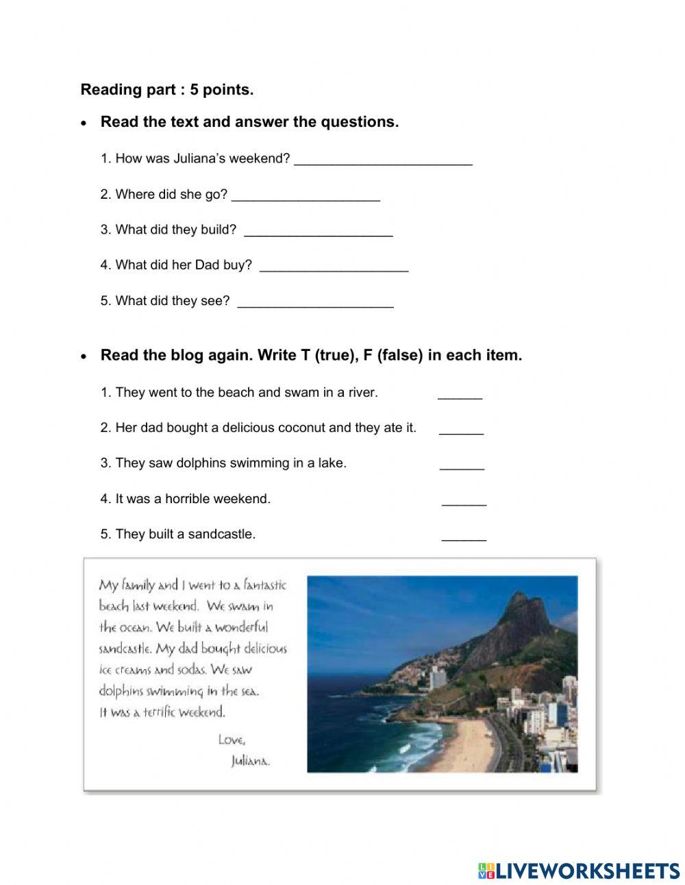 Examen 5to. primaria Inglés cuarto bimestre.