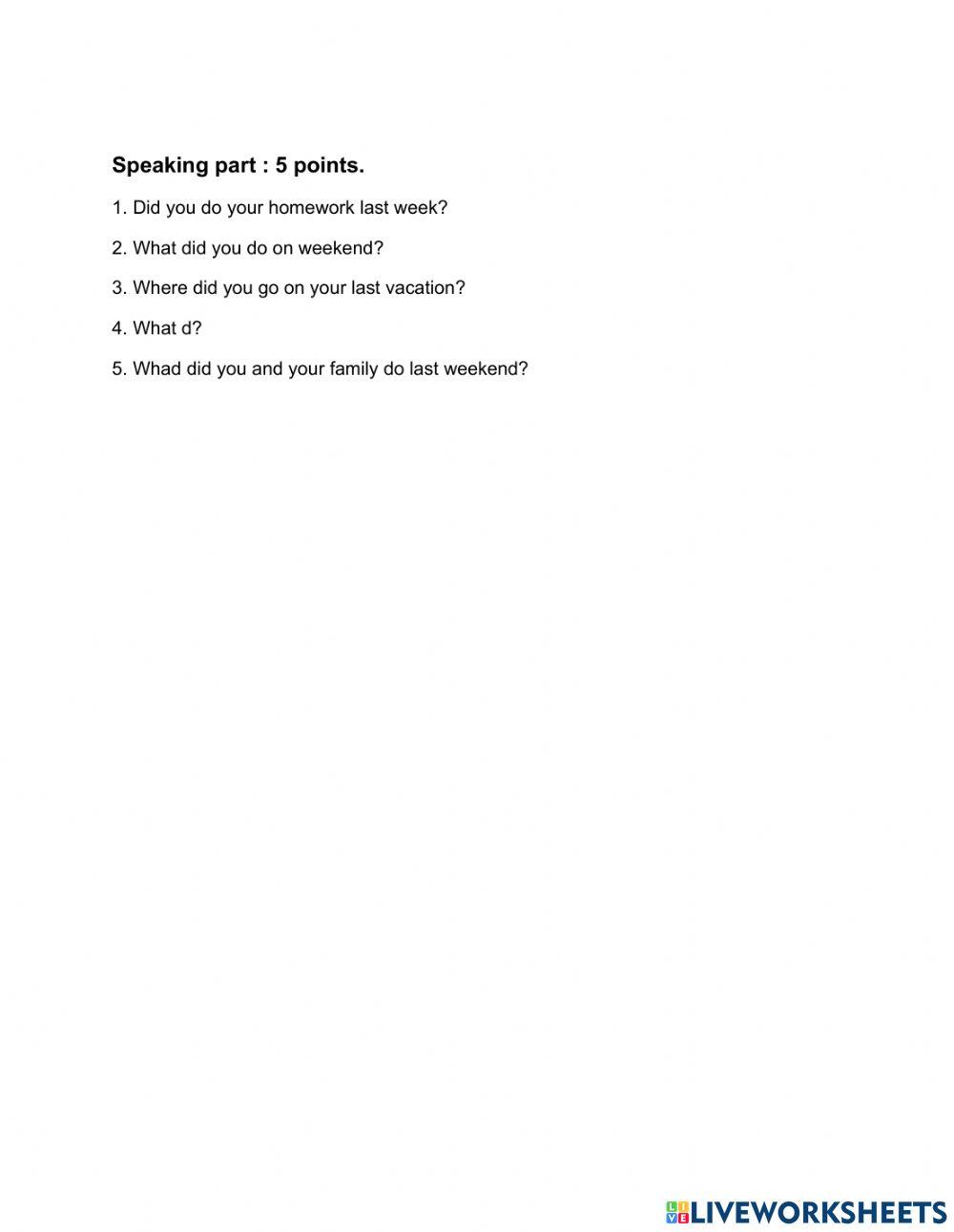 Examen 5to. primaria Inglés cuarto bimestre.