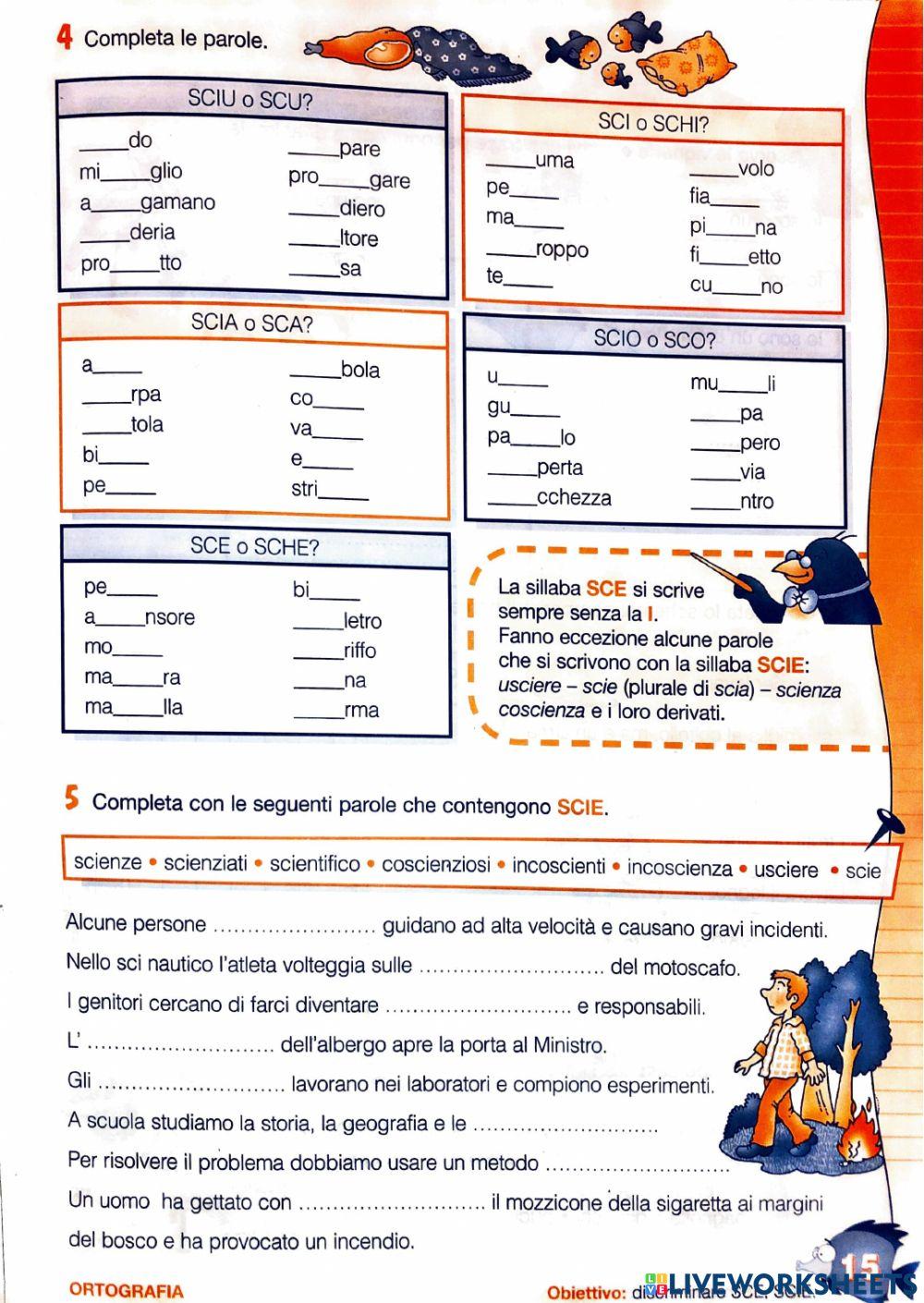 Suono Sc - nomi comuni e propri - tipi di frase