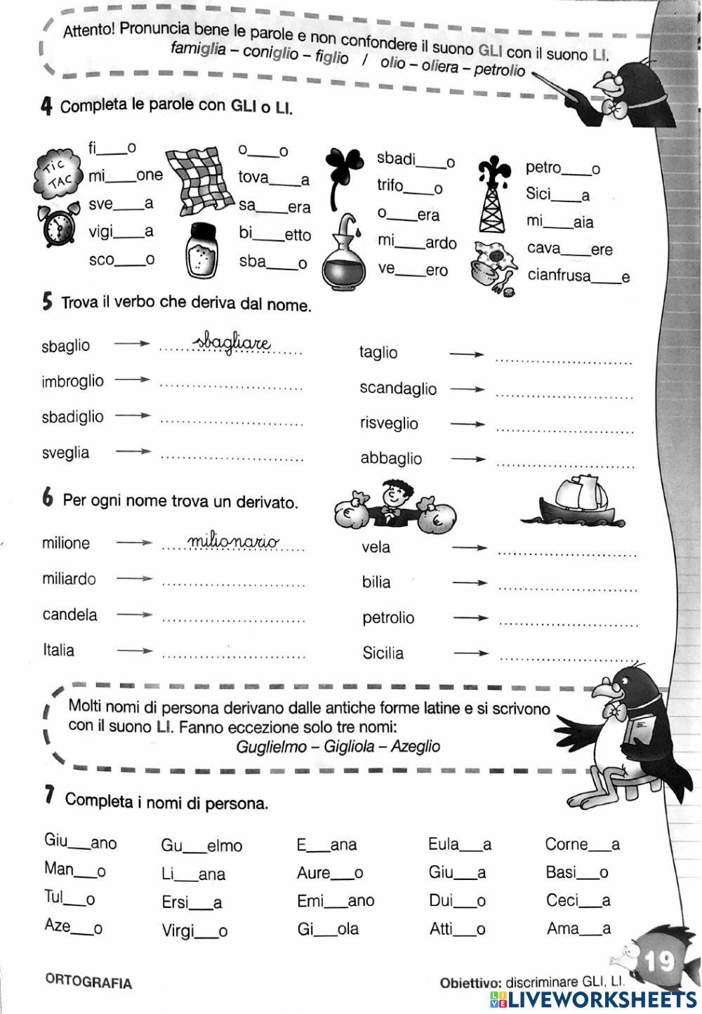 Suono GL - Nomi maschili e femminili - Pronomi personali