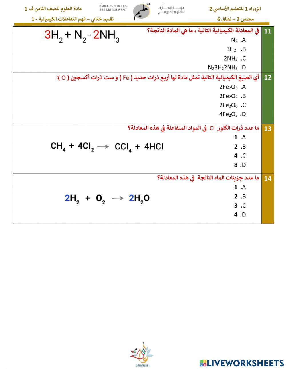 فهم التفاعلات الكيميائية 1