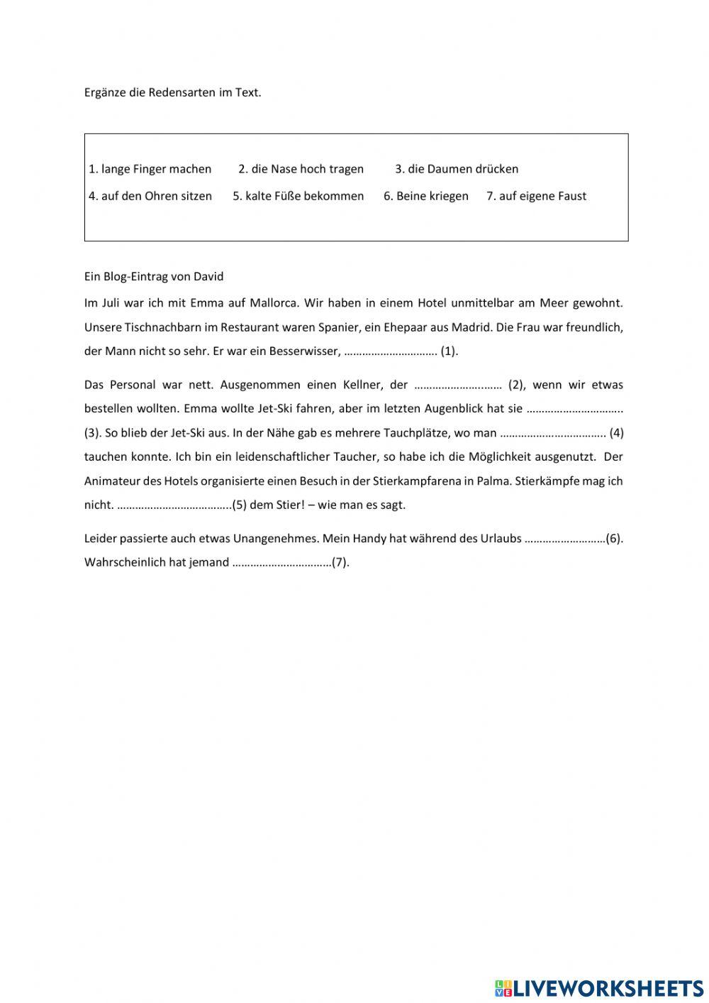 Redensarten Körperteile