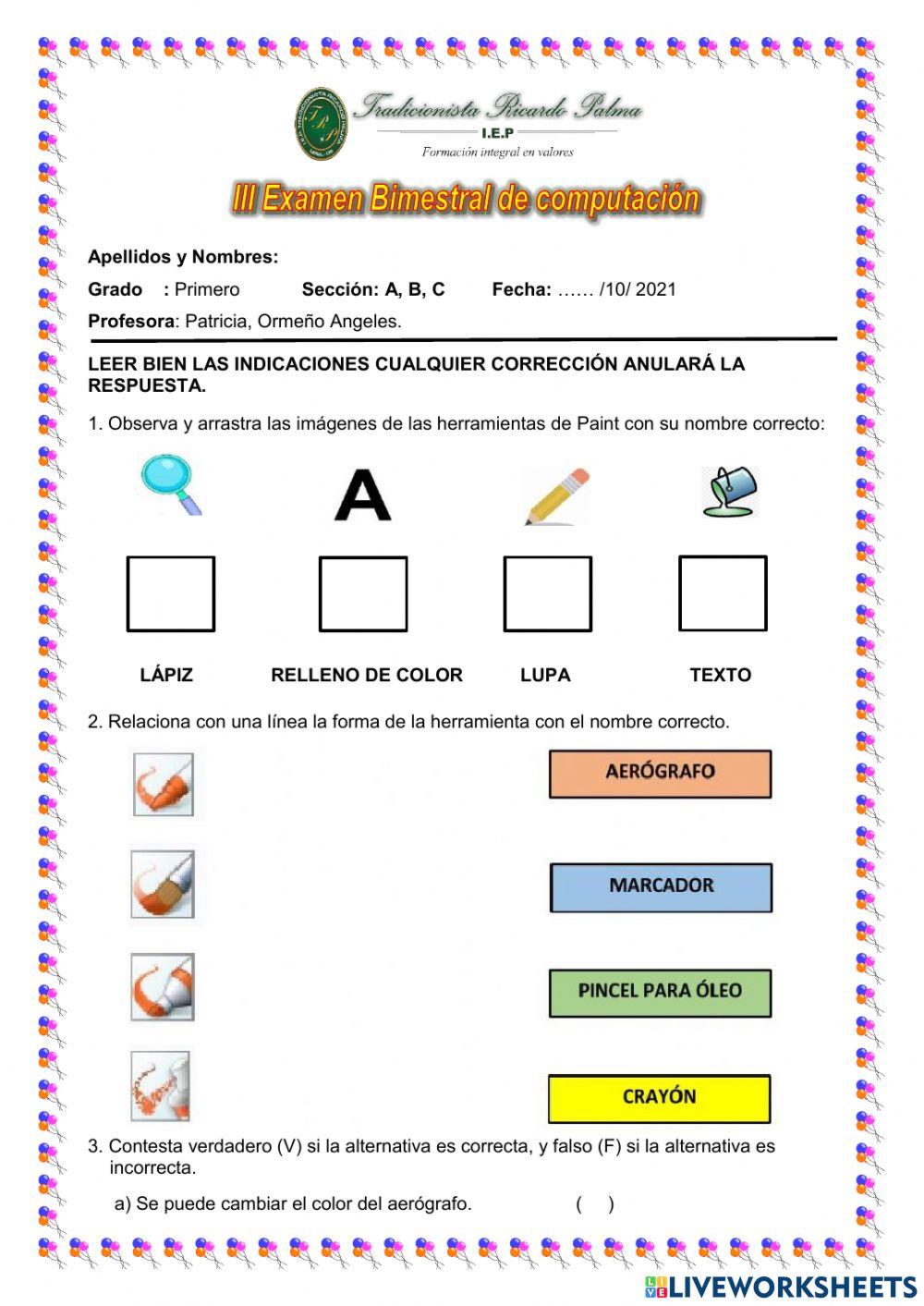 EXAMEN DE COMPUTACIÓN 1 GRADO A,B Y C
