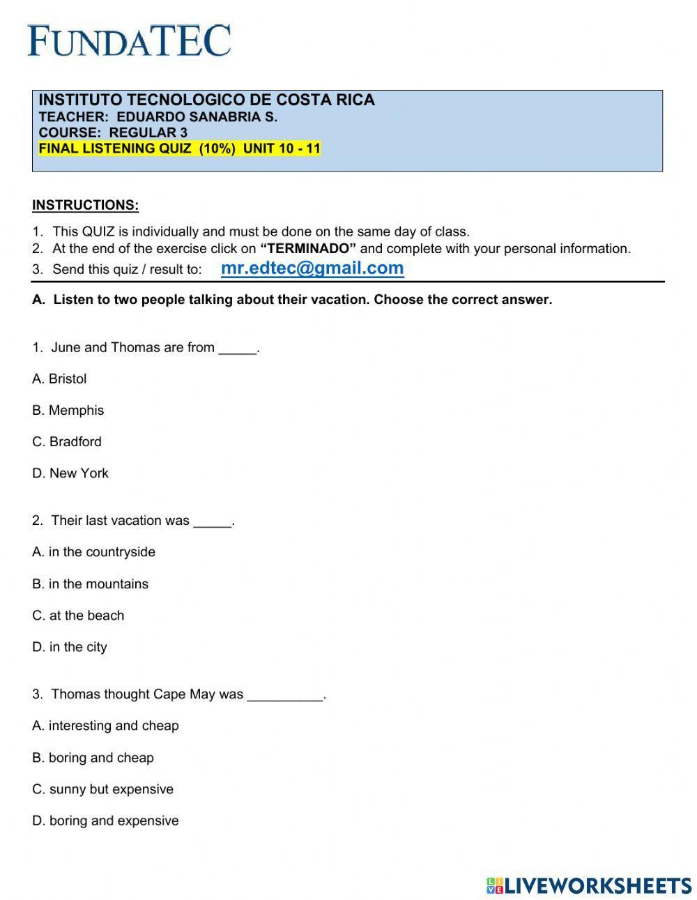 Final listening quiz - regular 3