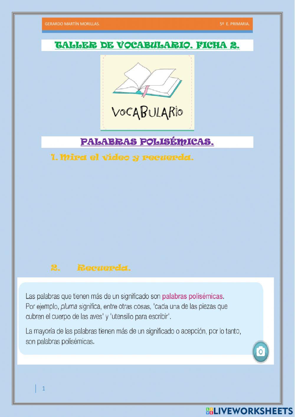 Taller de vocabulario. Ficha 2.