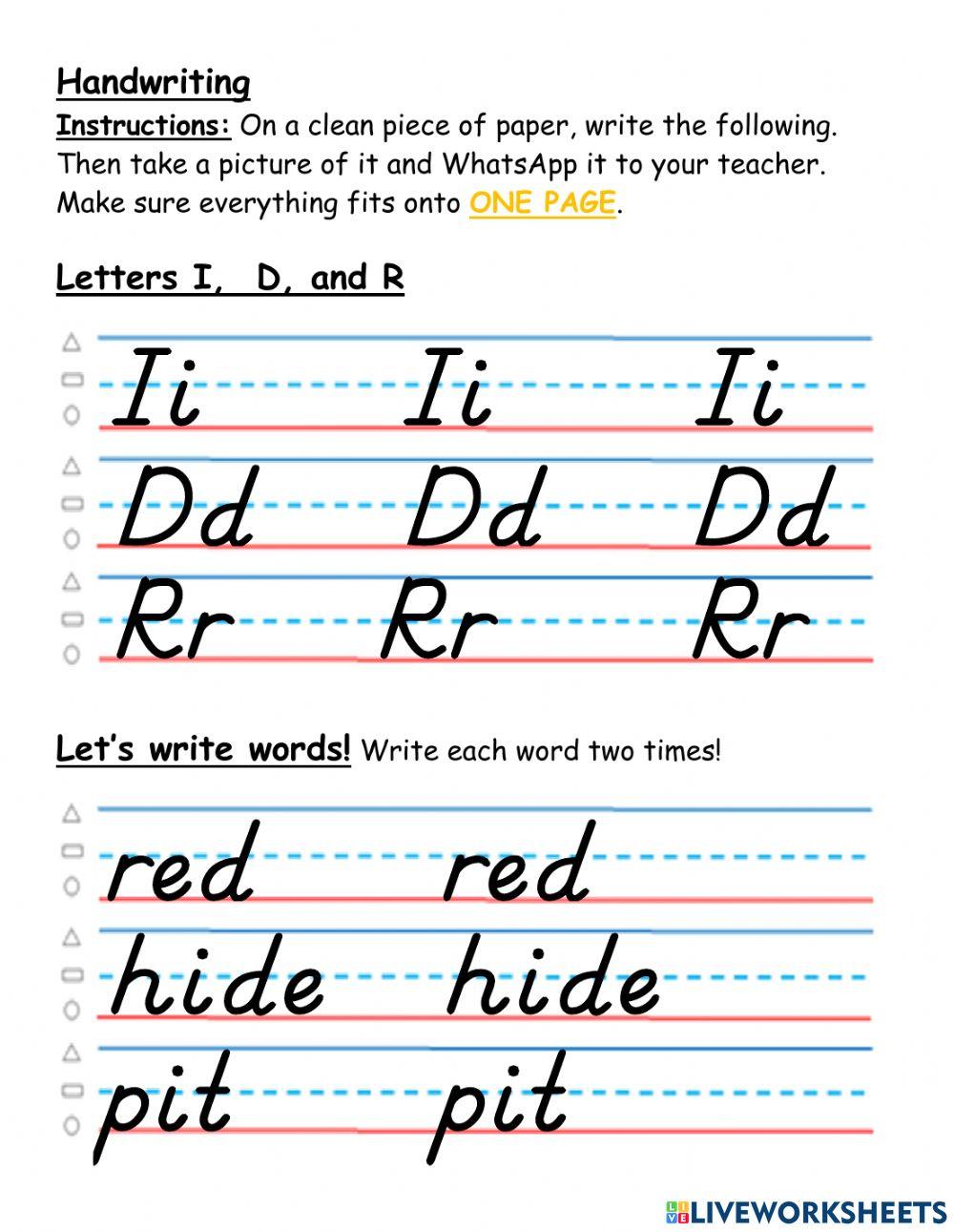 Writing Letters I, D, and R