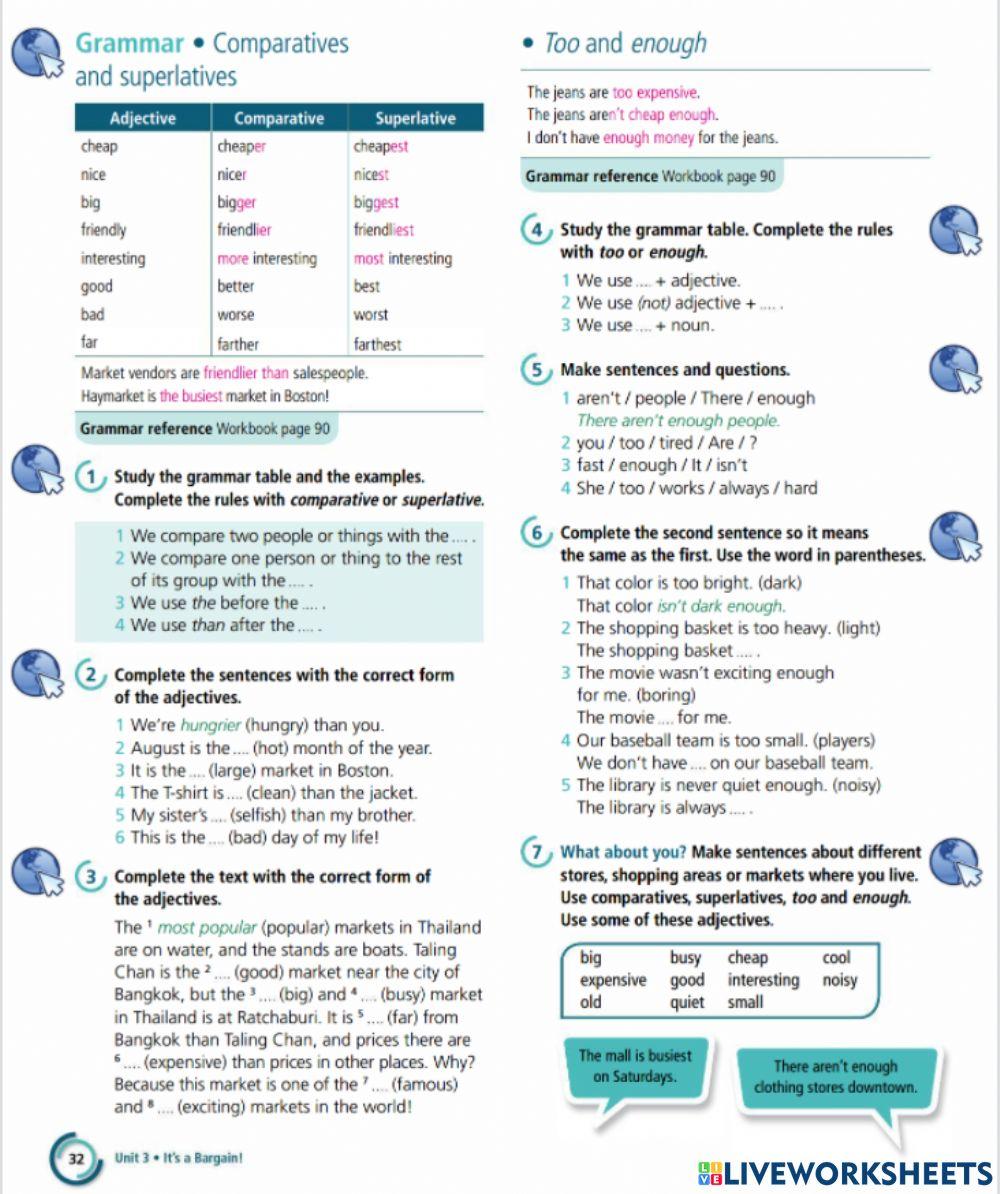 Unit 3 Grammar Section, p.32 Superlatives, Comparatives, Too and Enough