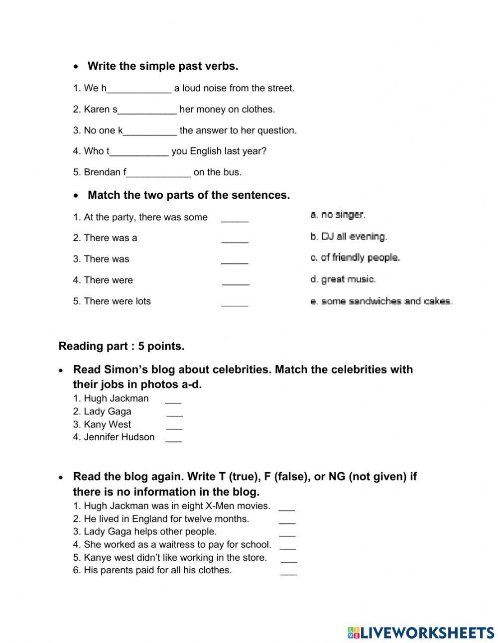 Examen A1 Inglés Cuarto bimestre