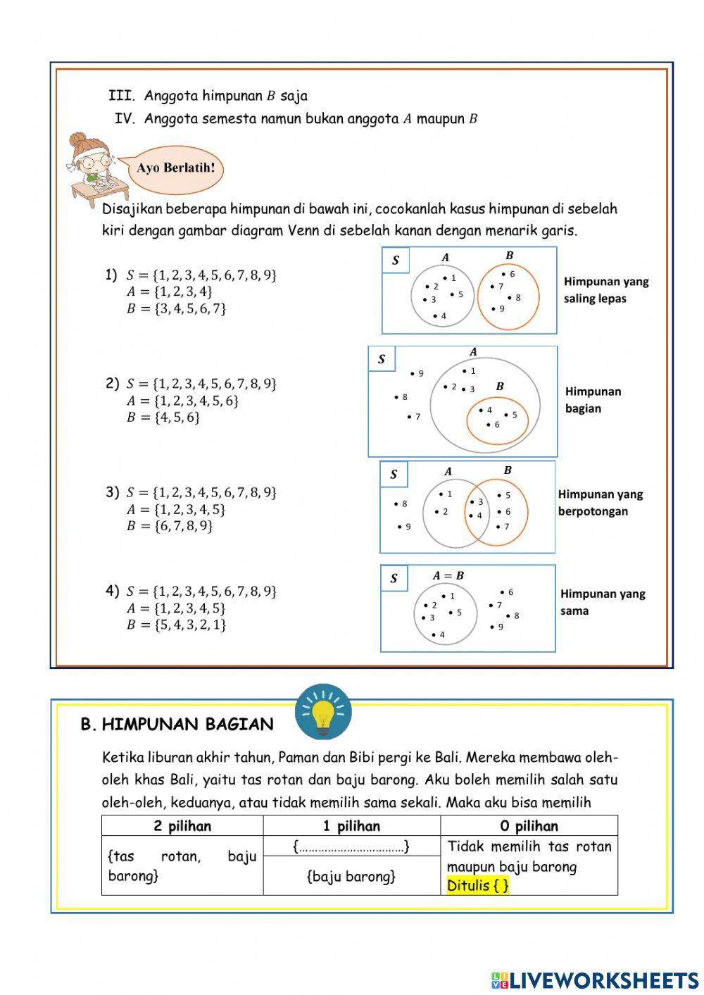 Diagram Venn, Himpunan Bagian