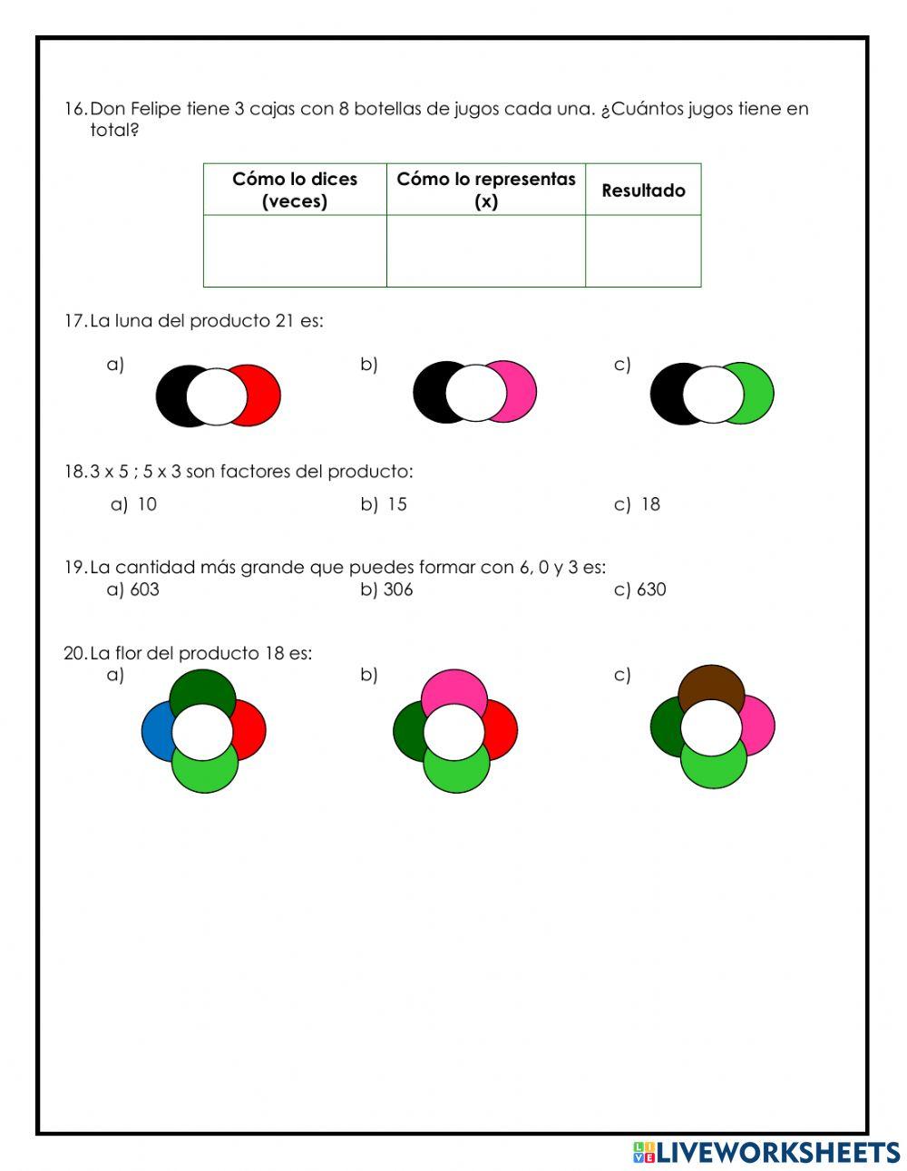 Cuestionario Matemáticas 1°