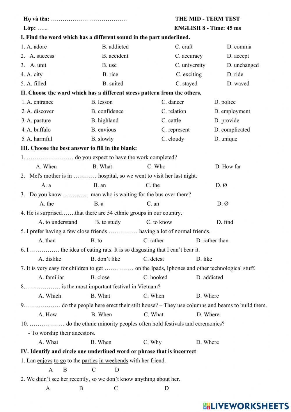 The mid-term test (E.8)