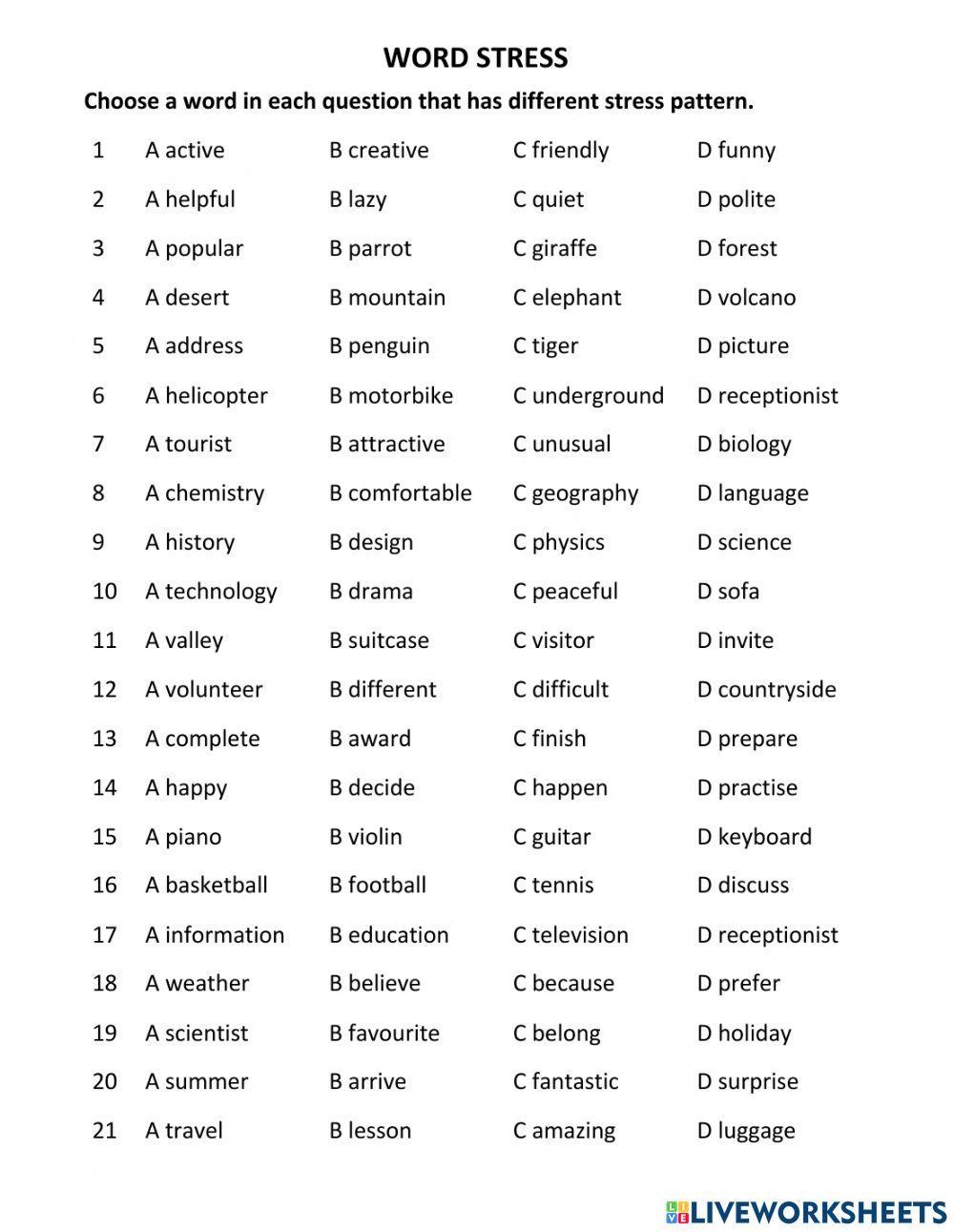 Word Stress Online Exercise For 6 Live Worksheets word-stress-online-exercise-for-6-live-worksheets