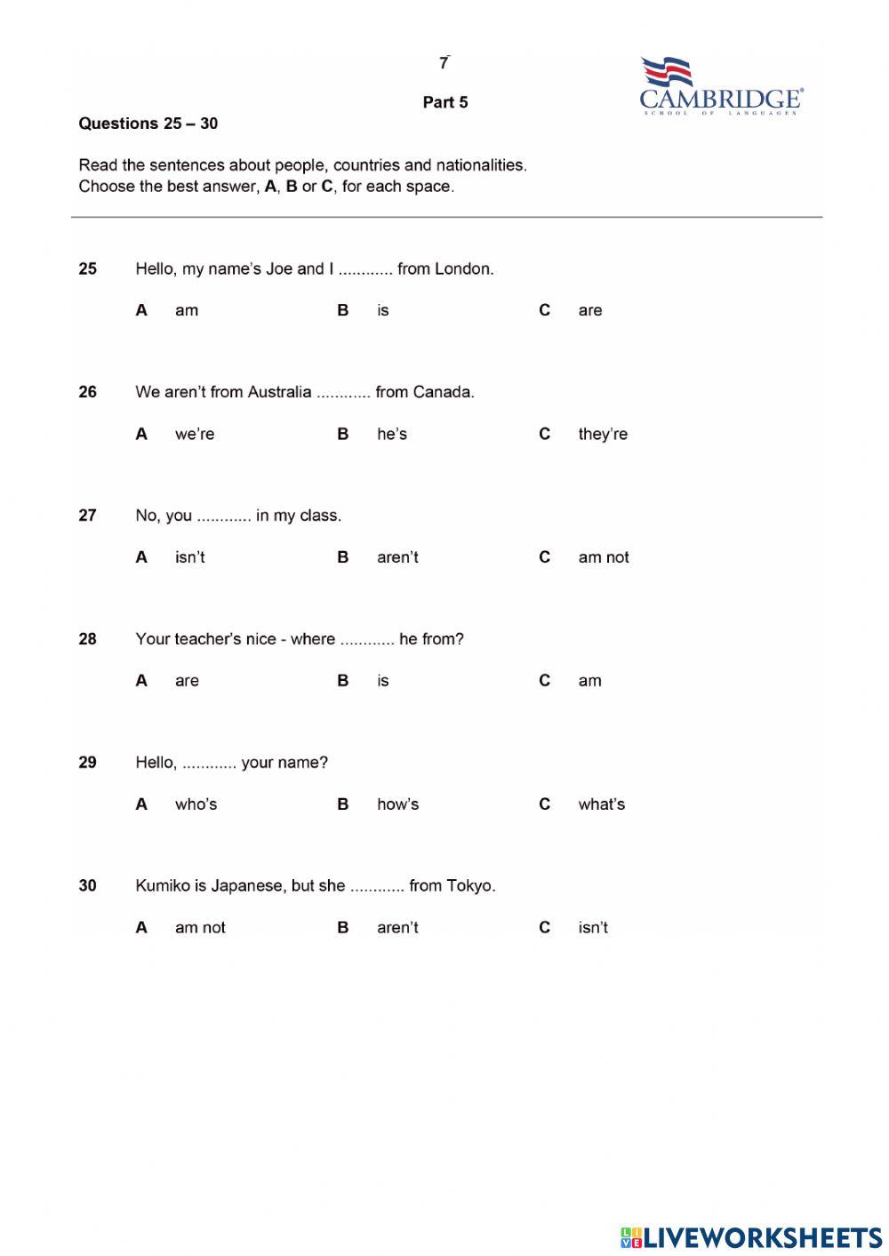 Empower Level 1-Unit1 Progress test