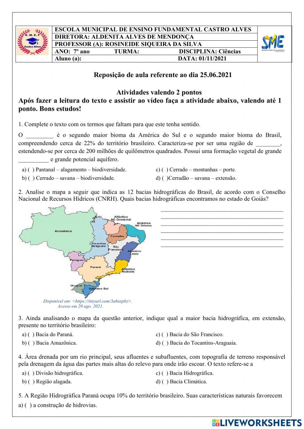 Biomas do Brasil worksheet for 7º ano