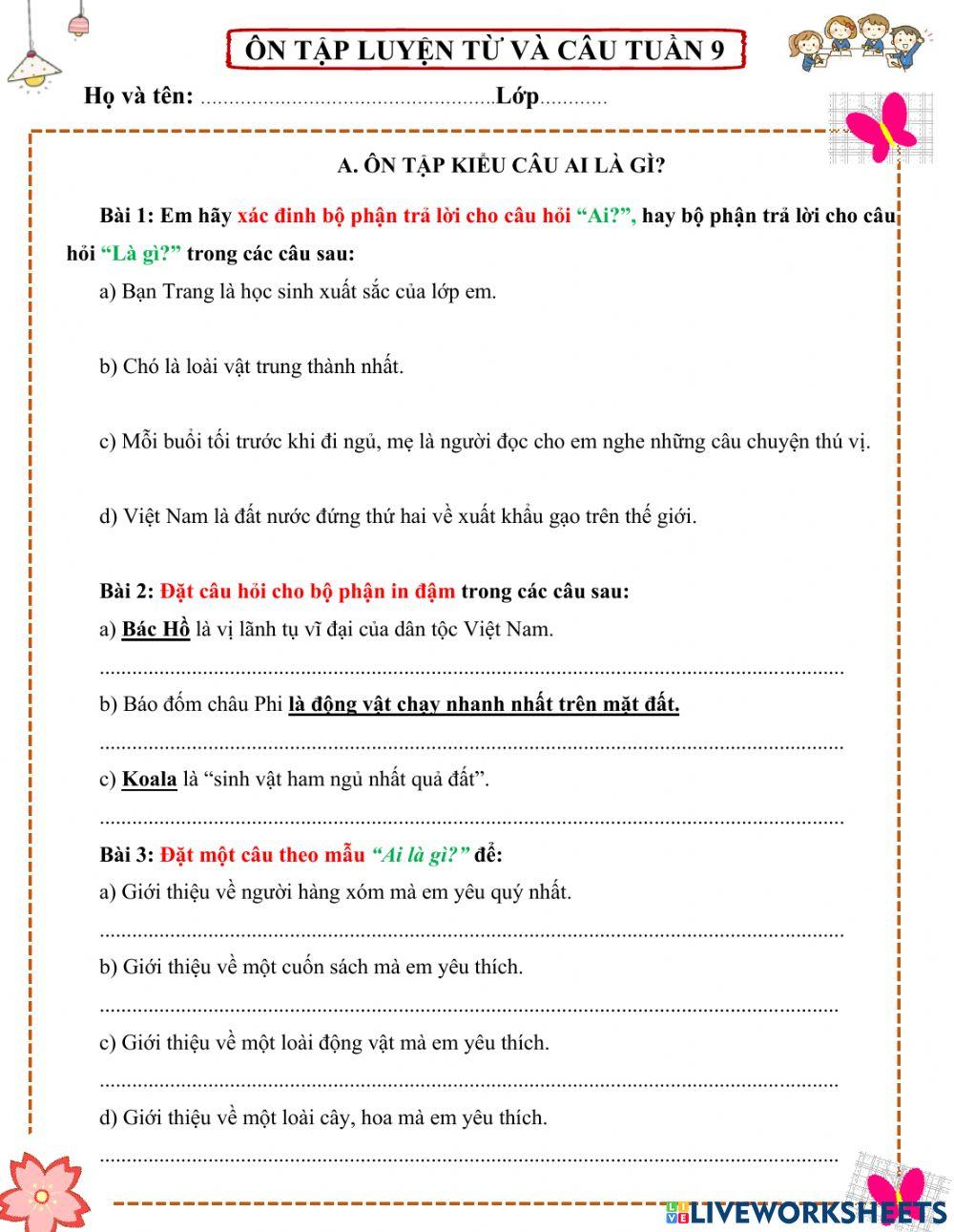 Ôn tập luyện từ và câu tuần 9