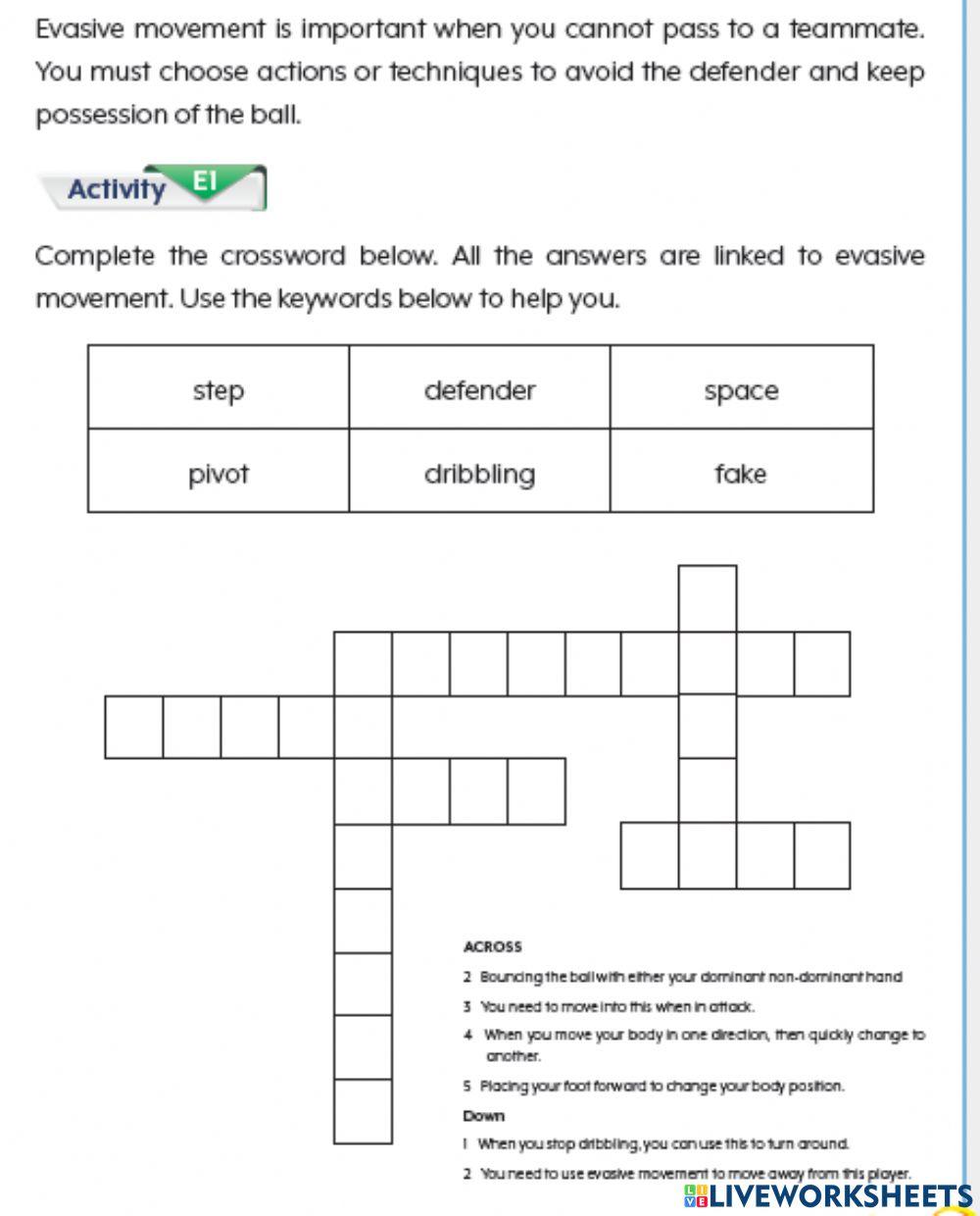 Basketball Crossword online exercise for Live Worksheets