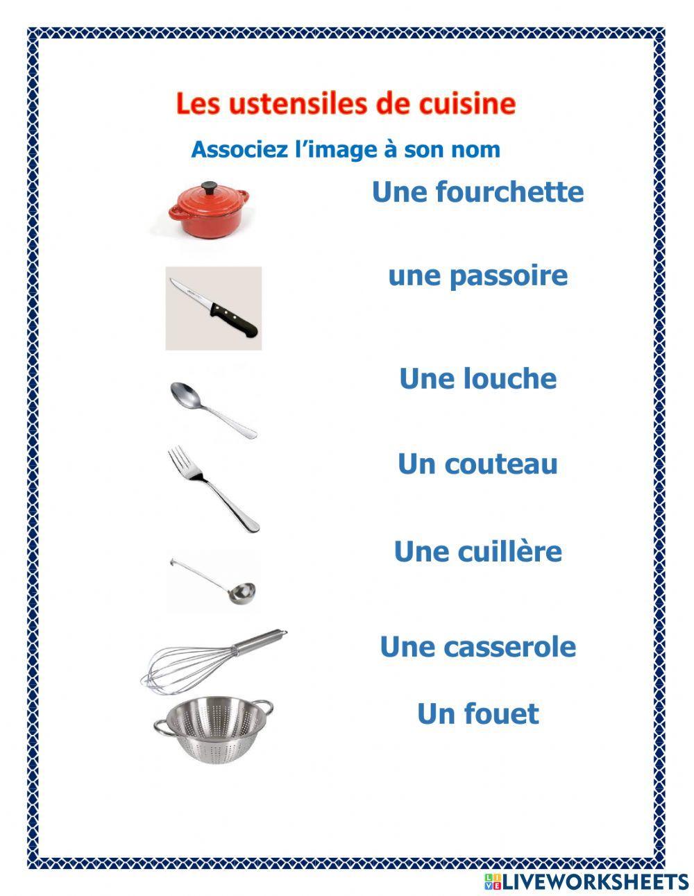 La cuisine et les ustensiles de cuisine (prononciation) worksheet