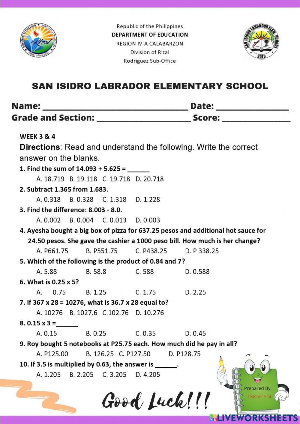 2nd Quarter Summative Test in Math 5