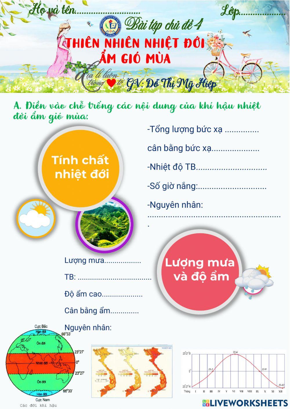 Địa 12-Bài tập. THIÊN NHIÊN NHIỆT ĐỚI ẨM GIÓ MÙA