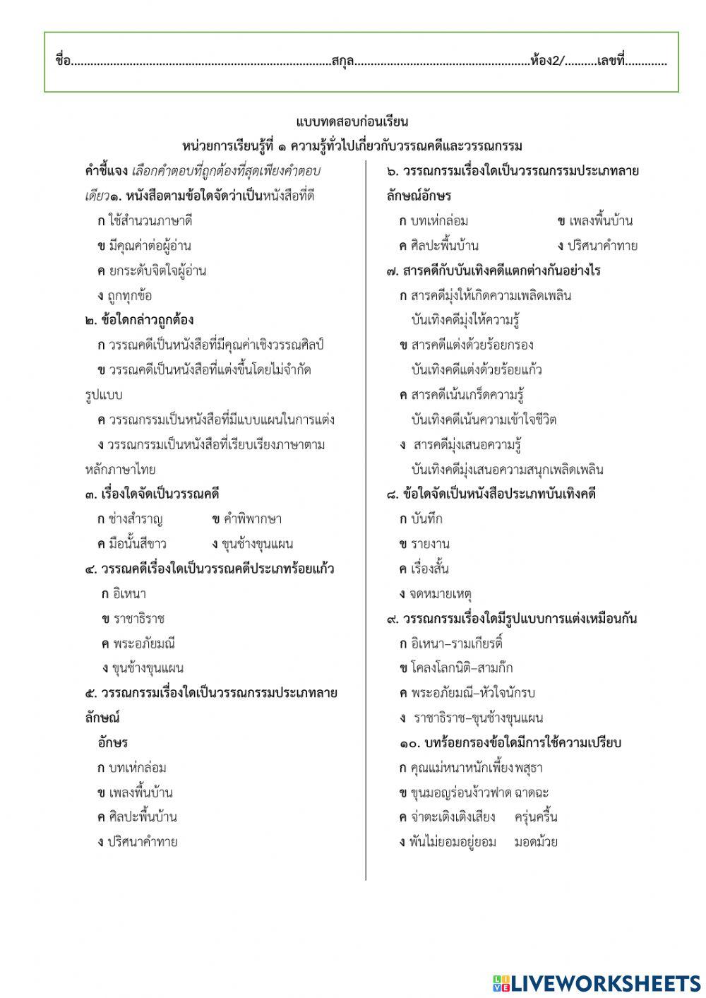 ก่อนเรียนหน่วย 1