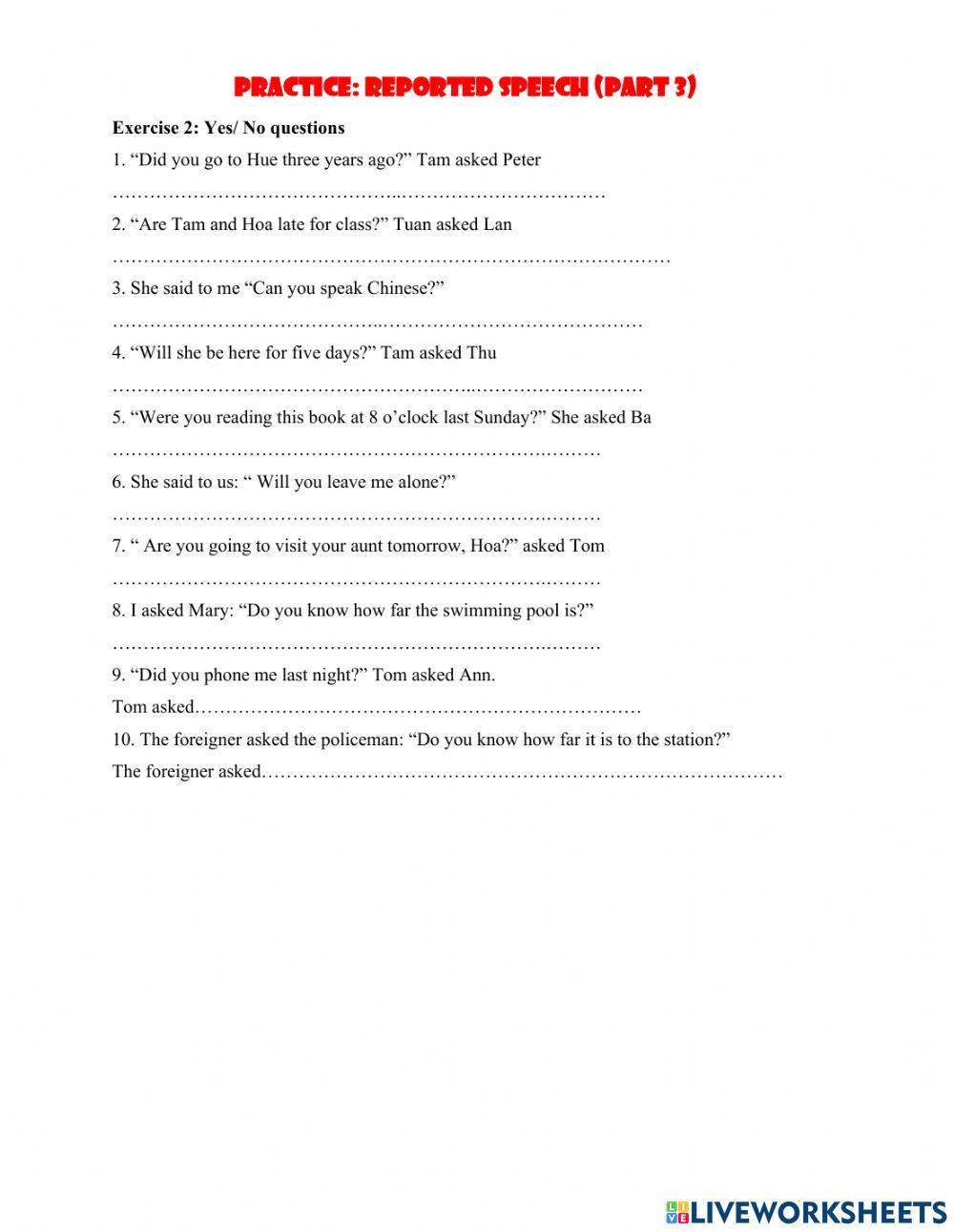 Reported speech- wh-questions