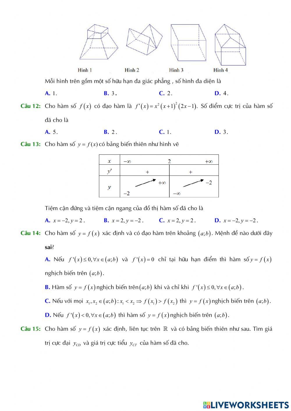 Toán 12 - Kiểm tra GK1 - Đề số 04