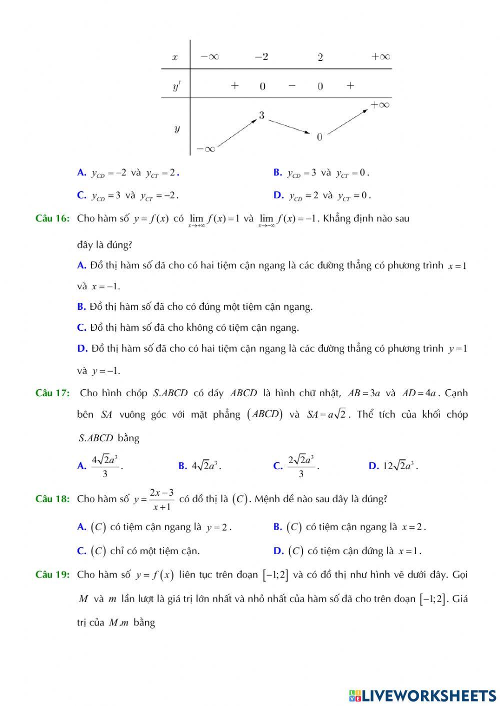 Toán 12 - Kiểm tra GK1 - Đề số 04