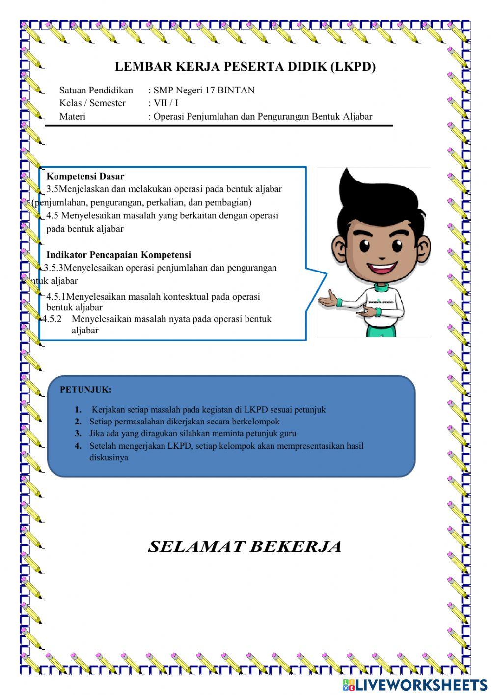 Penjumlahan dan pengurangan aljabar