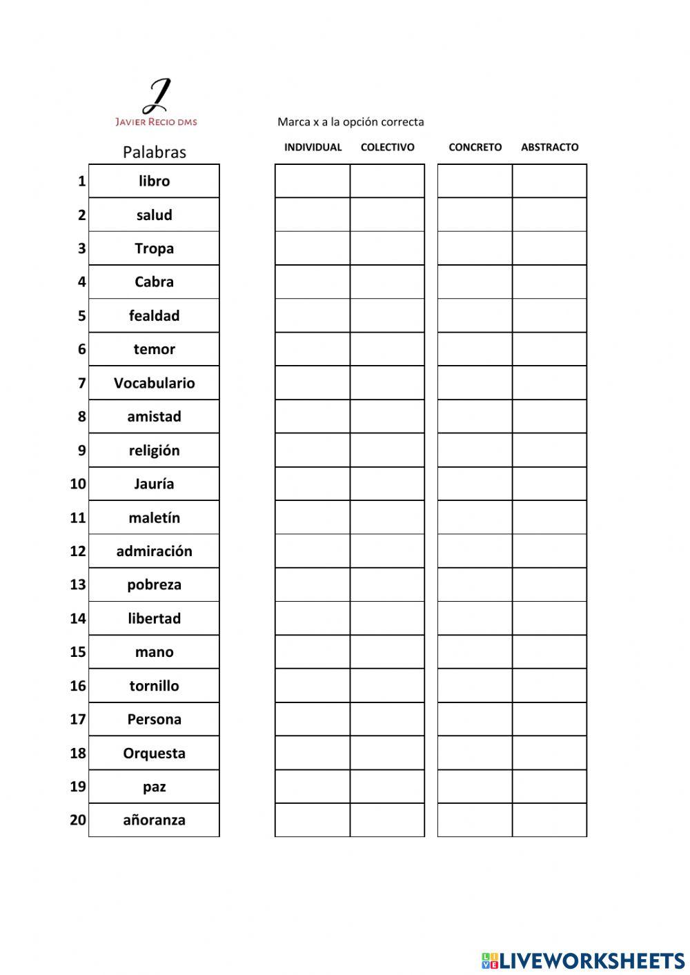 Clasificación de nombres 2