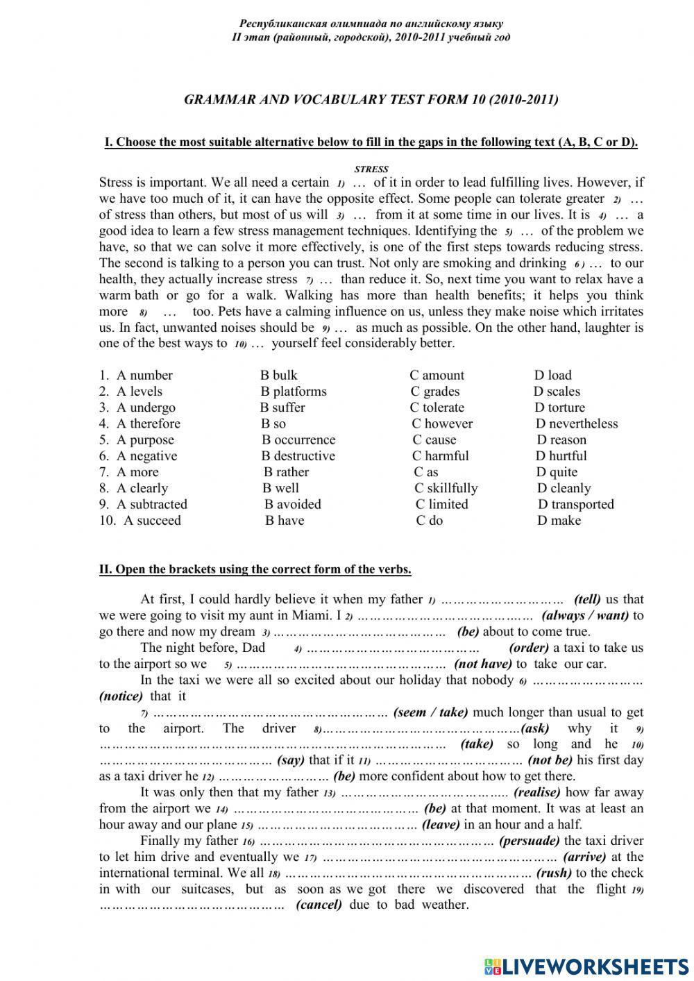 Lexical-Grammar Test 10 (2010)