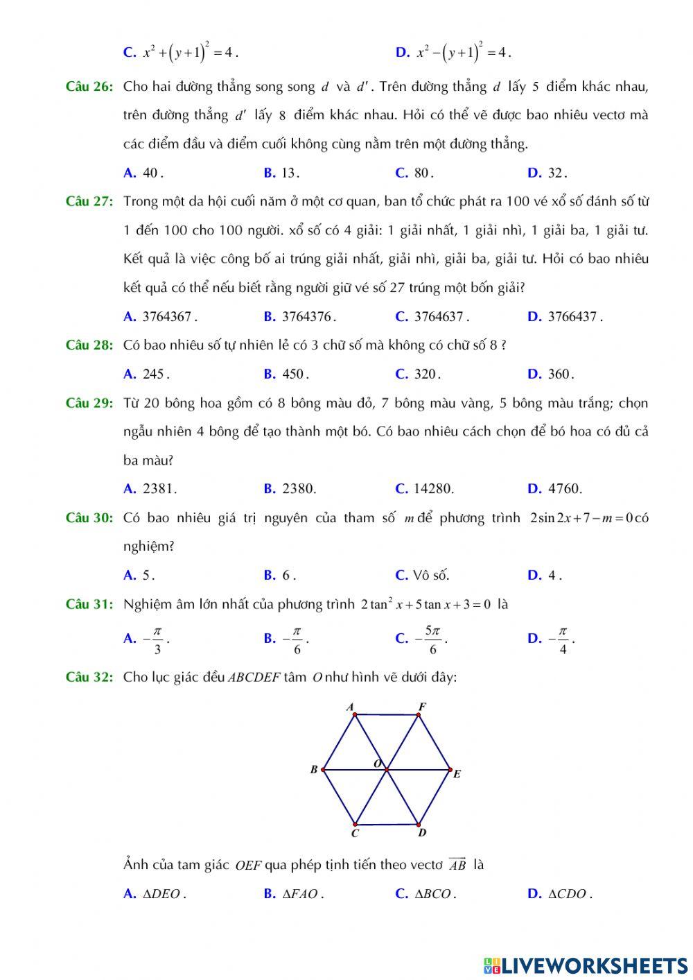 Toán 11 - Kiểm tra GK1 - Đề số 02
