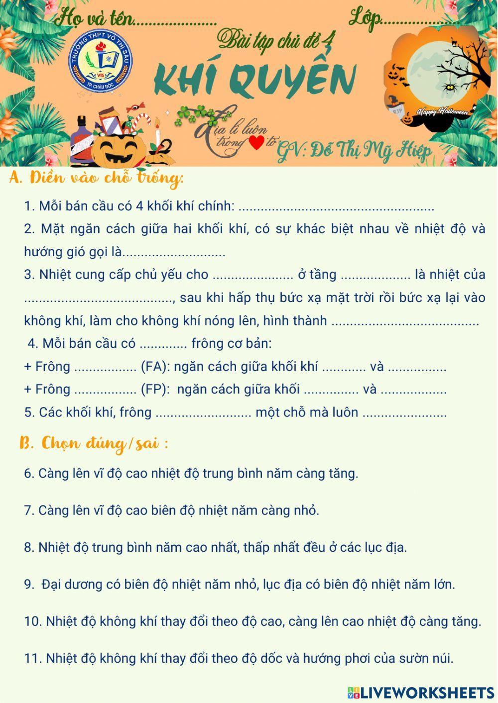 Địa 10-Chủ đề 4. KHÍ QUYỂN