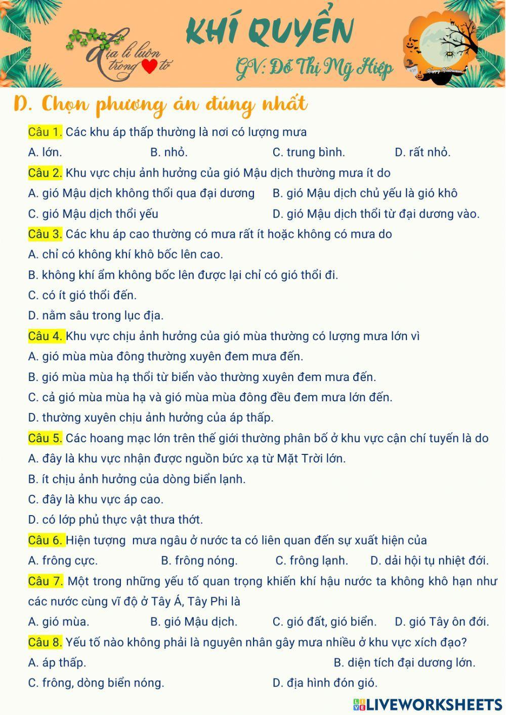 Địa 10-Chủ đề 4. KHÍ QUYỂN