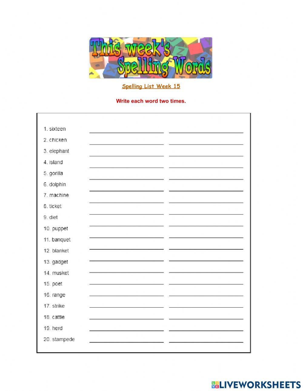 Spelling List Week 15