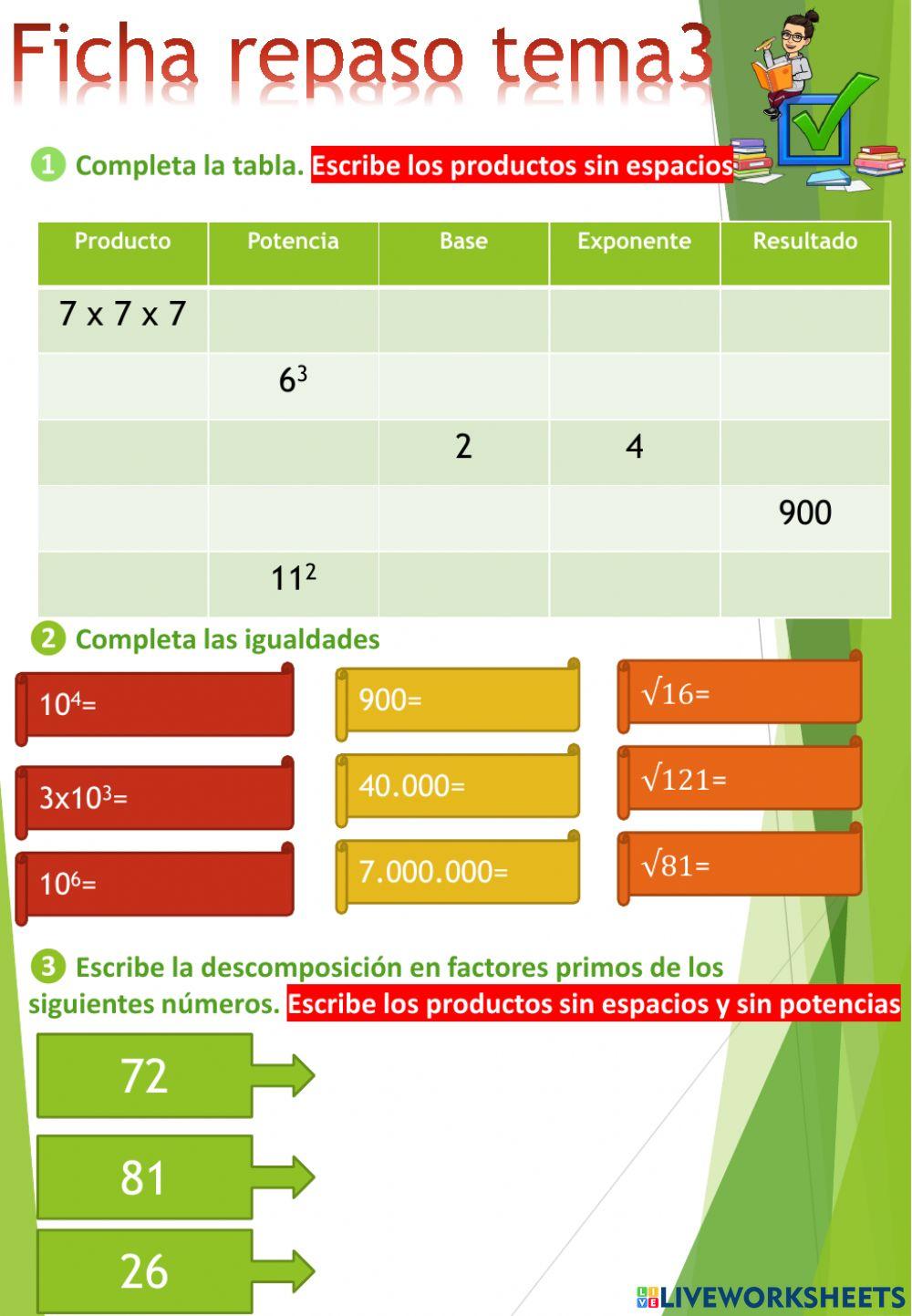 Ficha de repaso tema 3- Matemáticas 6º