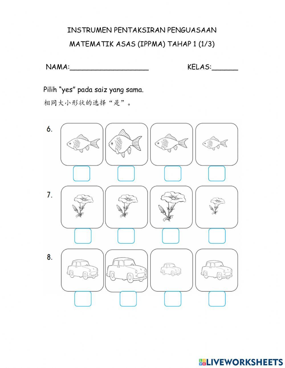 Instrumen Pentaksiran Penguasaan Matematik Asas 3M Tahap 1