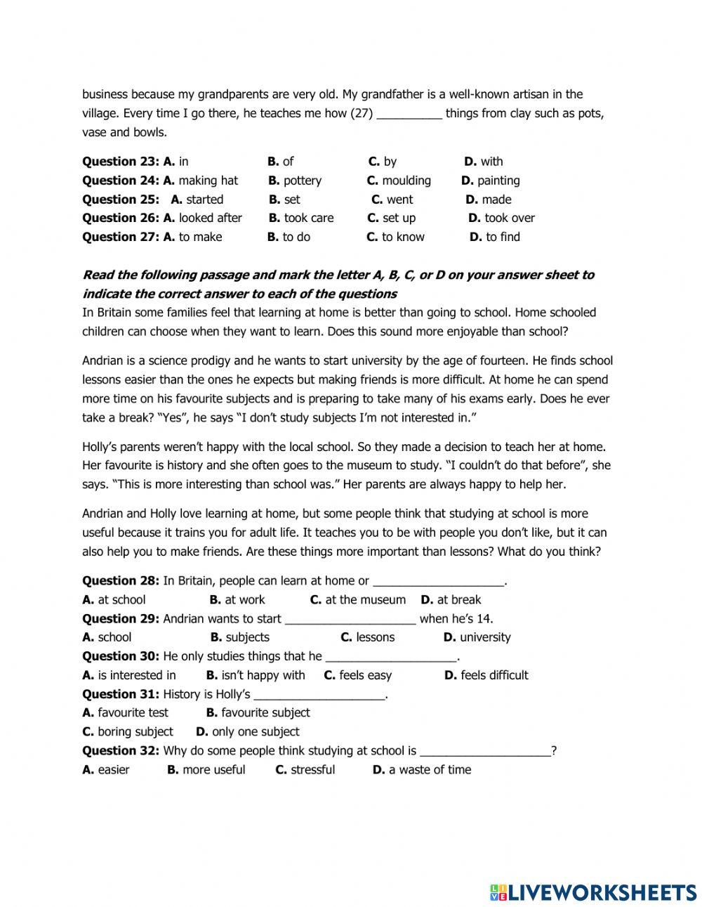 Grade 9 đề thi giữa học kì 1 số 2