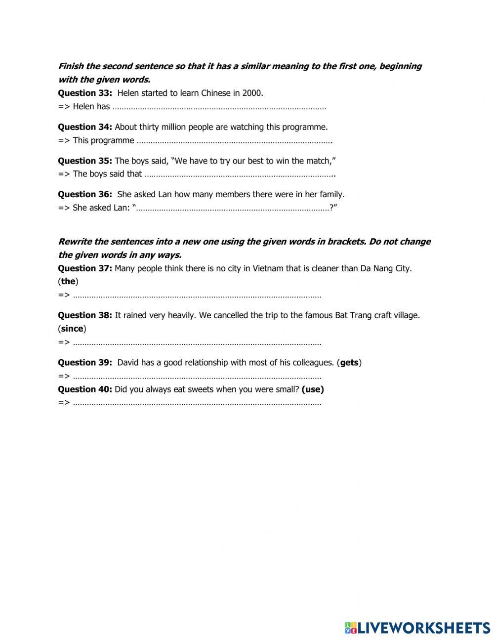 Grade 9 đề thi giữa học kì 1 số 2