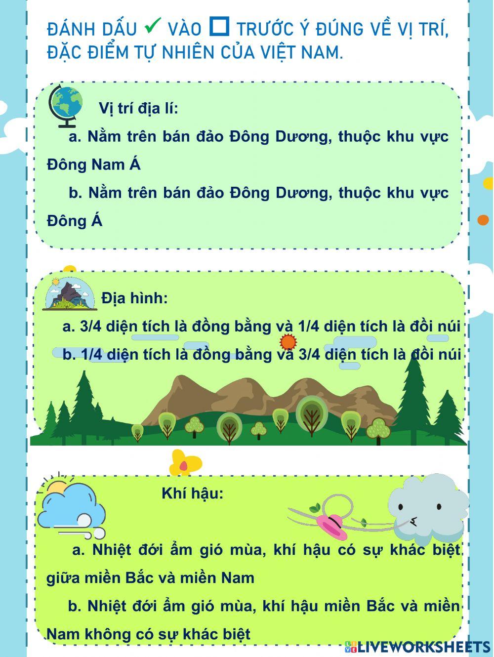 Địa lí 5: Phiếu kiểm tra 1