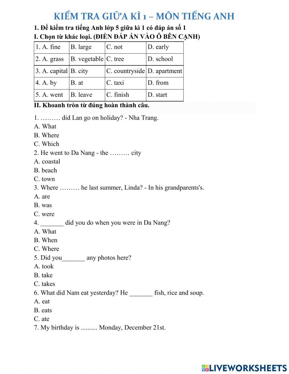 MID-TERM EXAM-GRADE 5 (học kì 1)