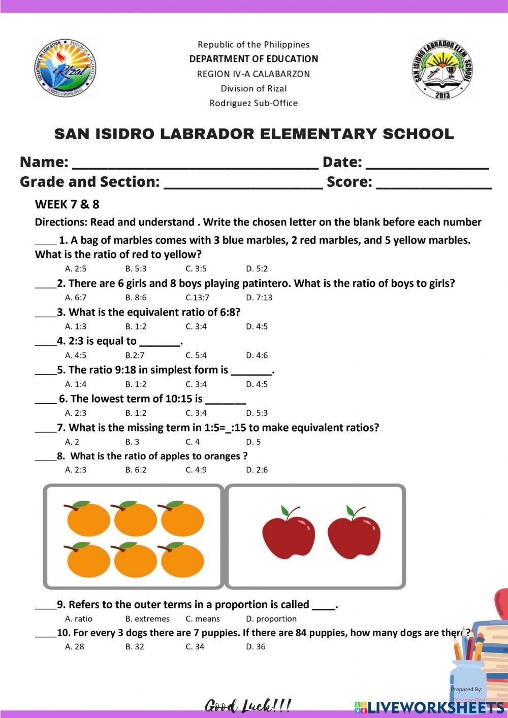 2nd quarter summative test in math 5 interactive worksheet | Live ...