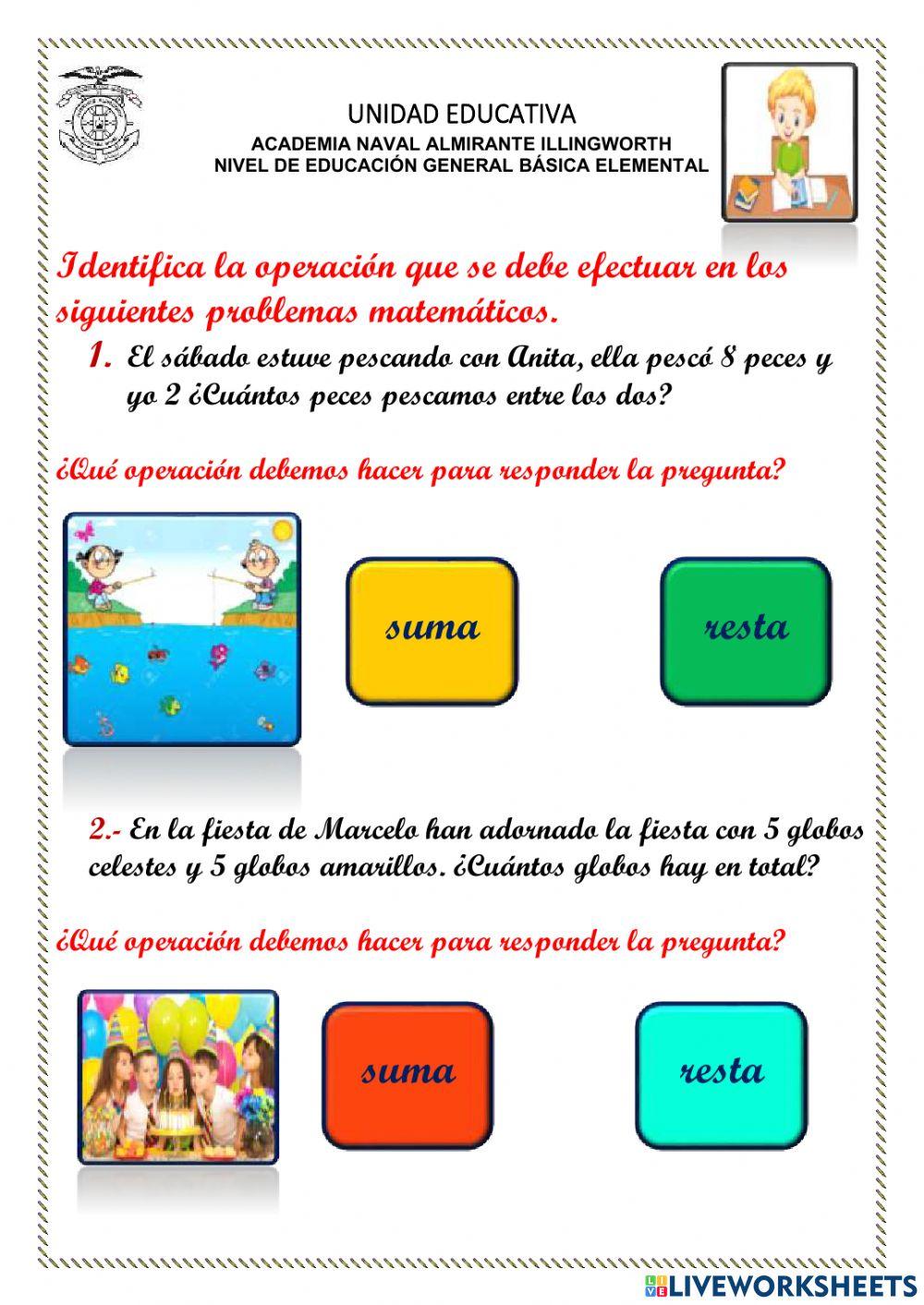 Problemas matem… | Free Interactive Worksheets | 1592260, image size:1000x1413