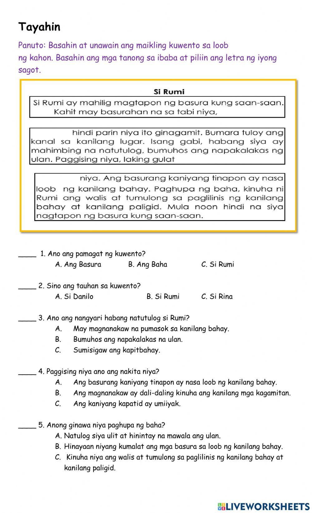 Maikling kwento online exercise for live worksheets 40 off